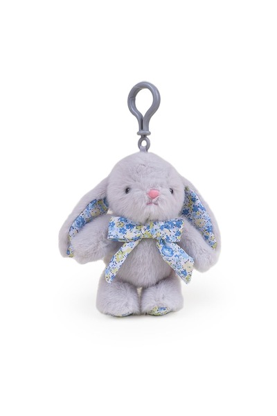 Miniso Lisanslı Fiyonklu Tavşan 6 İnç Peluş Askı Süsü Gri – Çiçek Desenli Model
