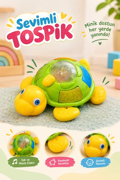 POZART Sevimli Tospik Renkli Işıklı Eğitici Kaplumbağa