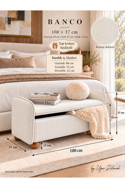 arge demo Sandıklı Puf Bench Kolçaklı Derin Sandıklı 100 cm Puf TOP KIRLENT H...