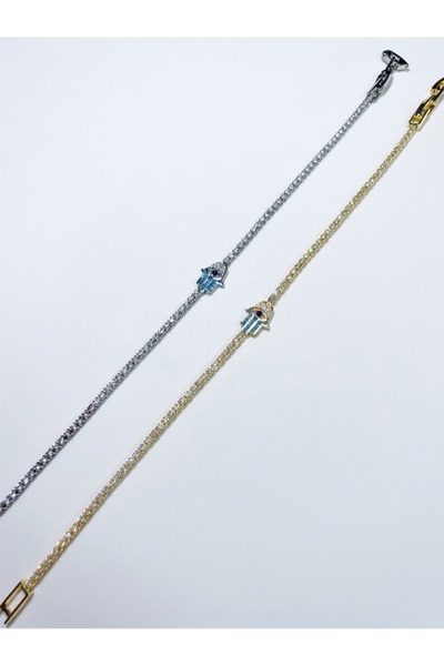 Hamsa El Figürlü Zirkon Taşlı Çelik Bilekli