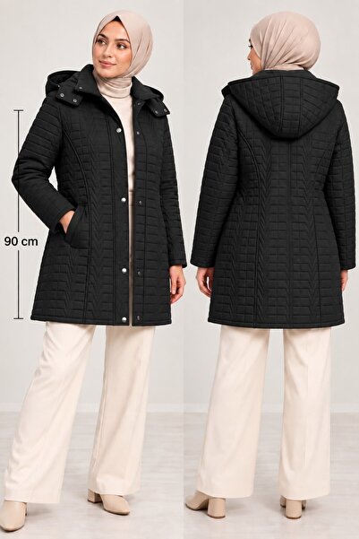 By Alba Collection Women's Black Velboa Quilted Oversize Coat