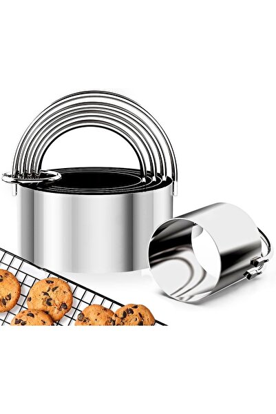 Generic Cookie Cutters, Plain Round Circle Biscuits Rings with Handles, Stain...