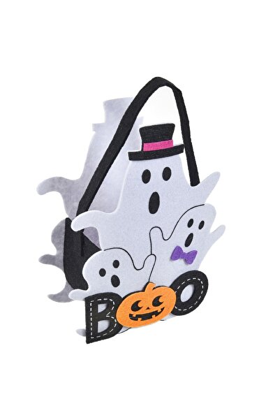 DD SHOP Cosulet "Trick or Treat" din Pasla Alb Negru cu Fantoma 15x7x22cm