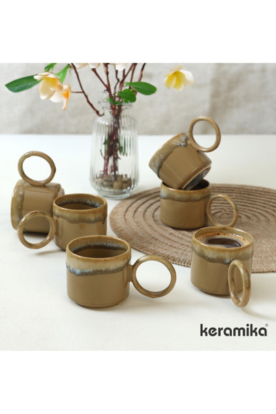 Keramika FINCAN CAY STACKABLE HALKA KULPLU 08 CM REAKTİF SHIZEN TOPRAK 6 Lı
