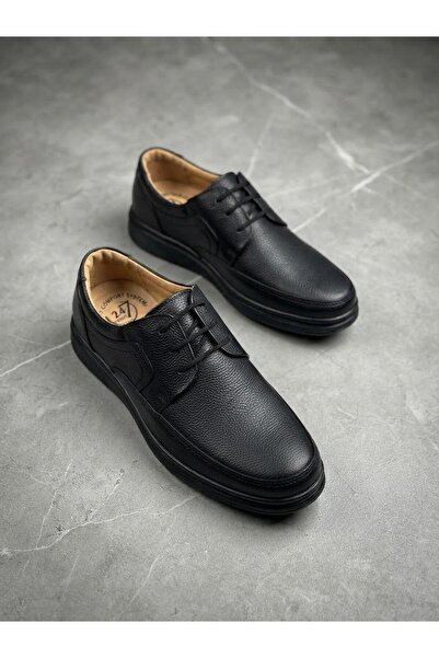 UZN AYAKKABI Men's Black Genuine Leather Comfort Casual Shoes Orthopedic Sole...
