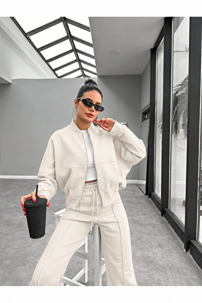 BARLİZ Kadın 3 İplik Fermuarlı Trend Model Bomber Hırka Takım