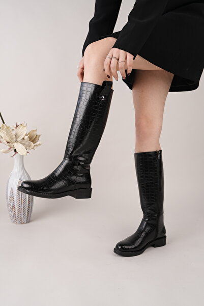 Irmak Store Cizme de damă de zi cu zi, cu fermoar la genunchi, Lindo Black