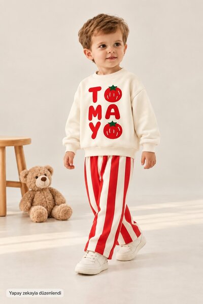 My Kids Wear Bedrucktes Winter-Sweatshirt für Jungen, gestreifte Hose, 2-teil...