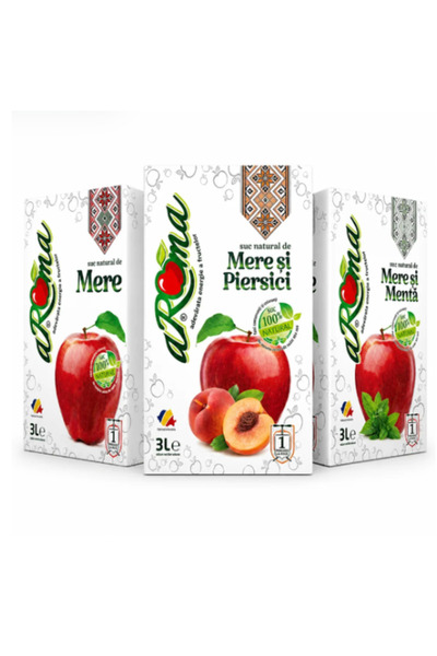 Aroma Pachet 3 cutii suc de mere, piersici si menta presat la rece, fara zaha...