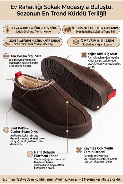 Öner Shoes Papuci de damă din piele întoarsă, cu blană la interior, pantofi cu potrivire îngustă