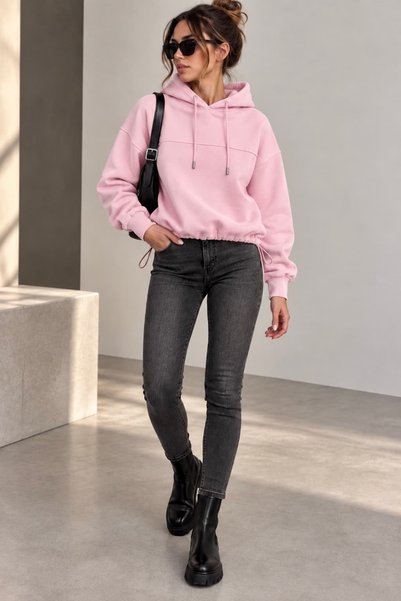 bb butik basic Hanorac pentru femei cu glugă și șnururi, cu 3 fire, model MY3535
