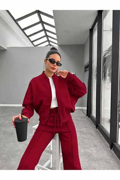 BARLİZ Kadın 3 İplik Fermuarlı Trend Model Bomber Hırka Takım