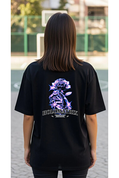 'Holomatrix' Siyah Oversize Tişört