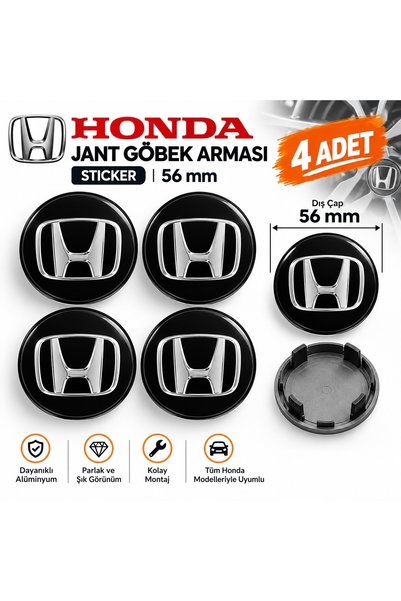 MemoDigital Honda Logolu Alüminyum Jant Göbeği Arması Sticker 56mm - 4 Adet