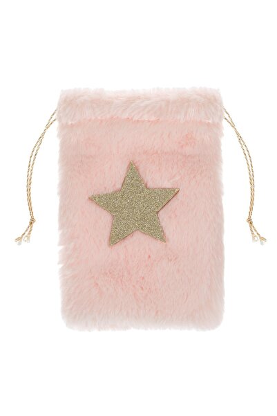 DD SHOP Saculet din Blana Roz cu Stea Aurie Glitter pentru Cadou de Craciun 1...