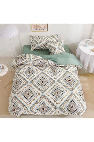decorami Bed linen 140x200cm, FINET, 4 pieces, with Stretchy, Green, diamonds