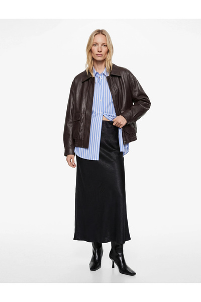 Glam Fashion Slim Fit Midi Length Fish Cut Textured Satin Skirt