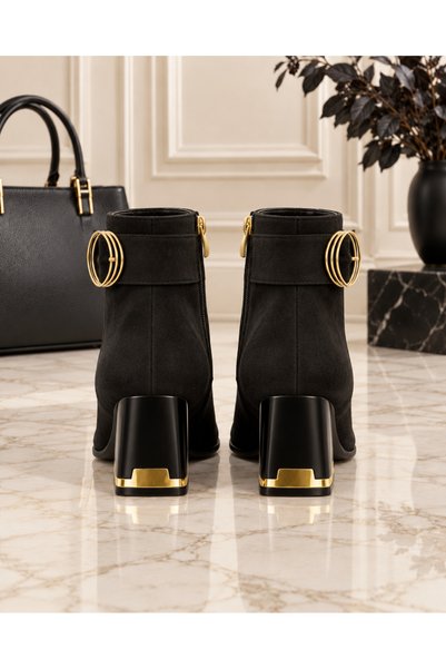 NOBLE TREAD SHOES Women's Short Boots with Buckle Detail, Zipper, Short Heel, Stylish Casual Ankle Boots