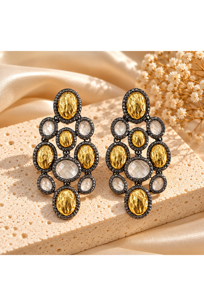 MİLANO BEAUTYS Gold Stone Large Dangle Earrings for Women – Elegant Oval Ston...
