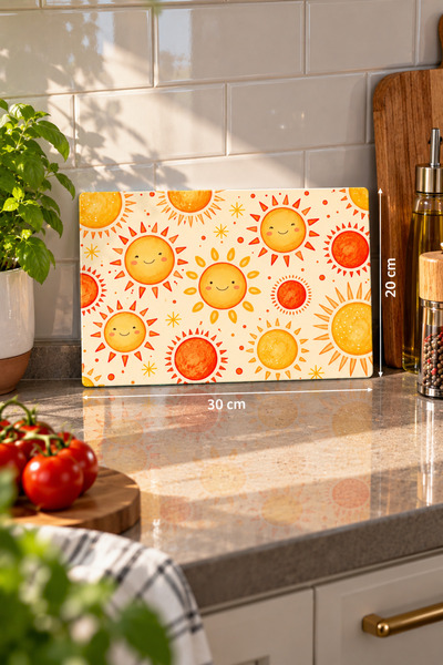 GÖKÇEOĞLU Glass Cutting Board Kawaii Sun Themed - Glass Cutting Board |   20c...