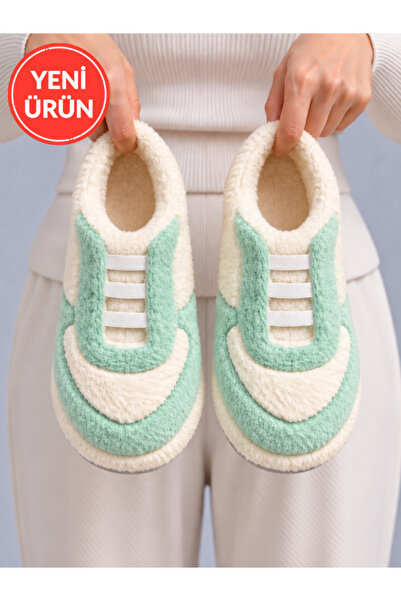 STOCON Kürk Detaylı Peluş Ev Ayakkabısı Rahat Kaydırmaz Taban Sıcak Tutan Kış...