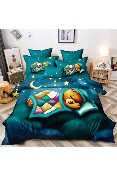 decorami Lenjerie pat dublu, FINET, 6 piese, IDENTICA CU POZA, Albastru, Truc...