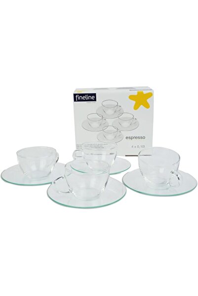 Termisil Espresso Cup with Saucer Set 4-Pieces, 100 ml Capacity, Clear