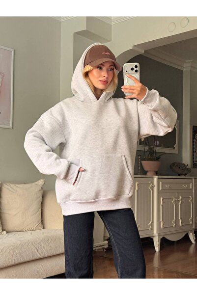 ELBEY Hooded Stone Embroidered Oversize Sweatshirt