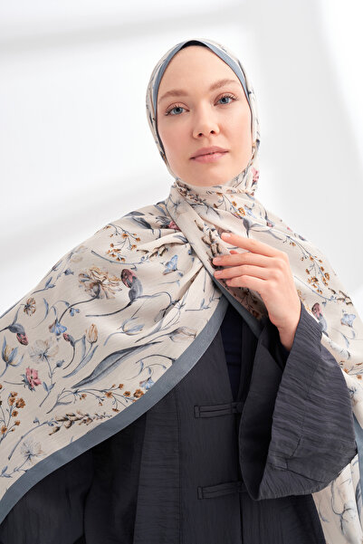 ARMANDA Floral Archive Rosalie Pattern Shawl - Indigo - Ecru