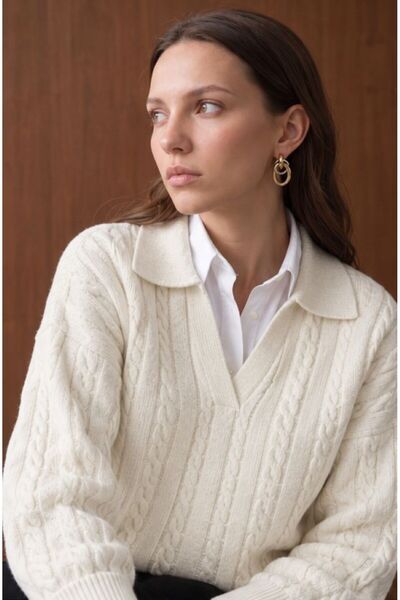 Dilvin 10885 Wool Blend Polo Collar Sweater