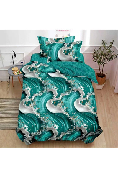 decorami Bed linen 1 PERSON, FINE, 4 pieces, Turquoise Green, abstract