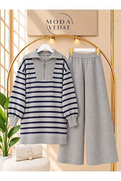 MODA VEDAT Women's Stripe Detailed Knitwear Set