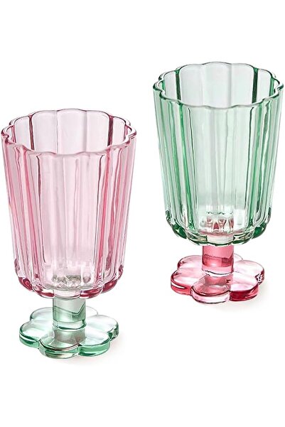 GENERAL Tall Ripple Drinking Glasses Set Of 2, Flower Petal Style Glass Goble...