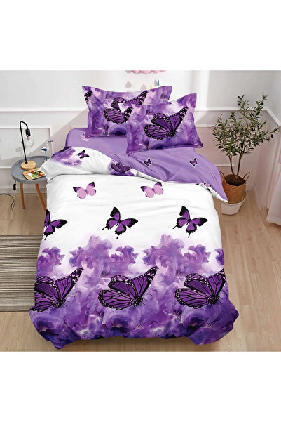decorami Bed linen 140x200cm, FINET, 4 pieces, with Stretchy, White, Purple, ...