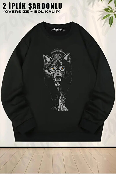 ZOKAWEAR Bozkurt Kurt Kafasi Wolf Printed Crew Neck Sweatshirt