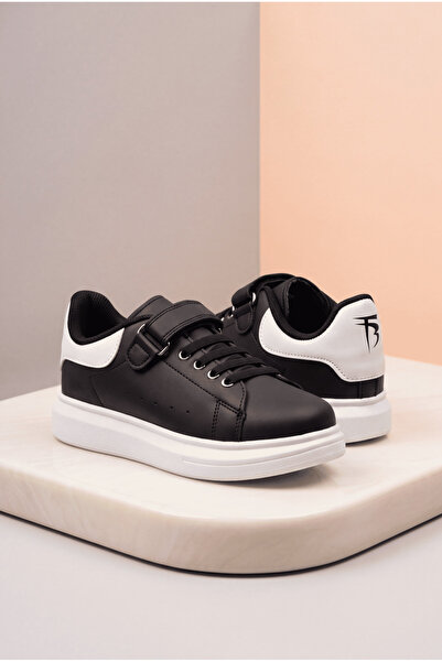 Tonny Black Çocuk Unisex Siyah Beyaz Bağcıklı Rahat Ayakkabı