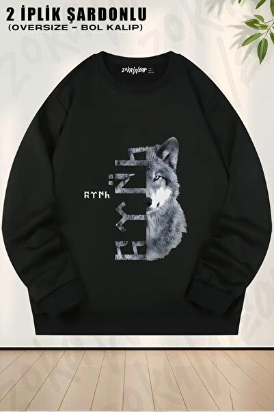 ZOKAWEAR Bozkurt Gokturk Turk Yazisi Printed Crew Neck Sweatshirt