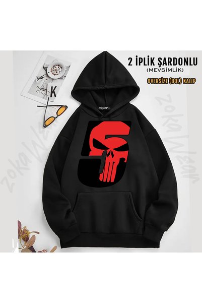ZOKAWEAR Hanorac cu glugă, cu imprimeu „Craniu”, mărimea 5