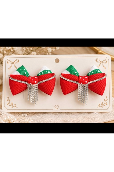 zamansız takı Red Bow Stone Hair Clips – Set of 2 🎀 ✨