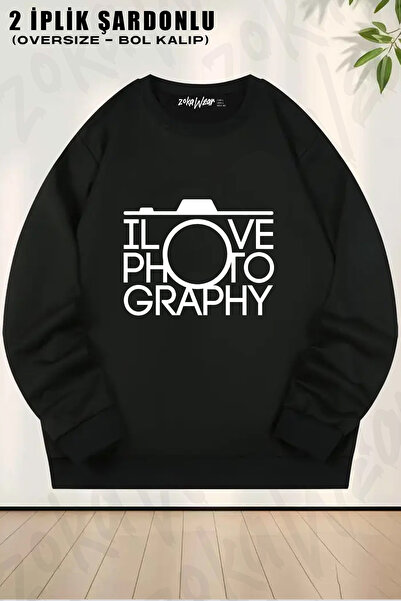 ZOKAWEAR I Love Photography Fotografci Canon Nikon Printed Crew Neck Sweatshirt