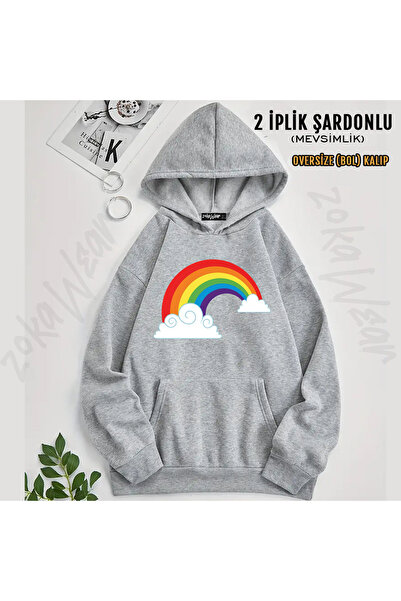ZOKAWEAR Rainbow Logo Gokkusagi Printed Hooded Sweatshirt