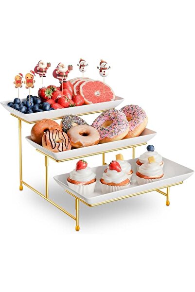P PIPITA 3 Tier Plastic Serving Tray for Party, 11.5" x 5.6" White Platters f...