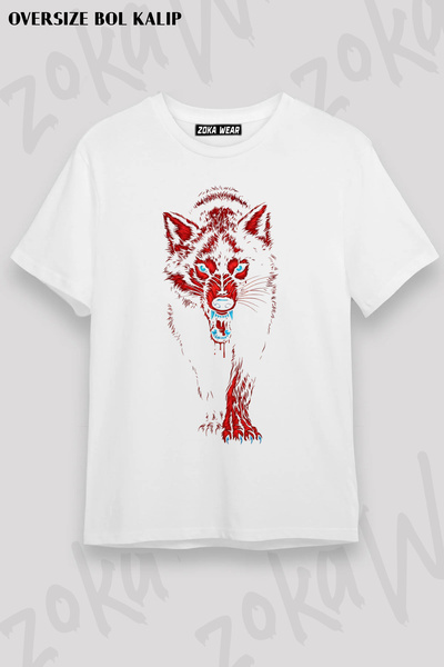 ZOKAWEAR Bozkurt Kurt Kafasi Wolf Bordo Mavi Trabzon Printed T-Shirt
