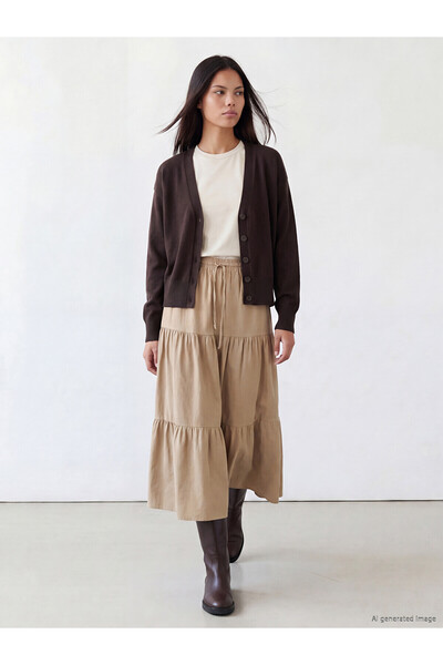 LC Waikiki Alita City Lcw Modest Beige Plain Long Women's Skirt with a Differ...