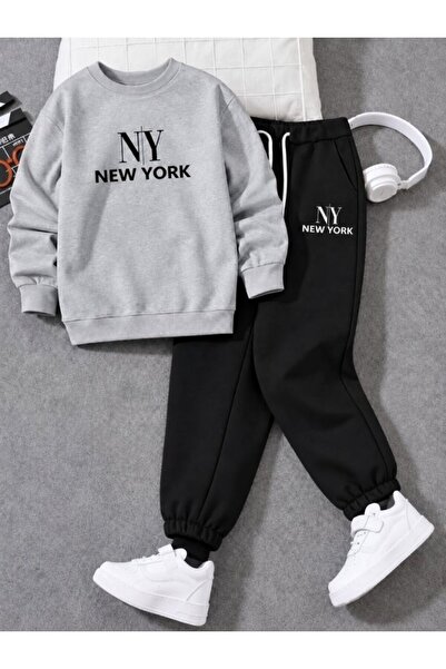 Busekids Unisex New York Baskılı Sıfır Yaka Eşofman Takımı