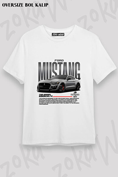 ZOKAWEAR Ford Mustang Gray Printed T-Shirt