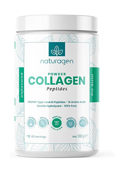 Naturagen %100 Saf Çift Hidrolize Sığır Kolajeni 500 gr | Tip 1-3 | 16 Amino ...