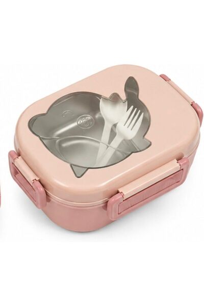 Generic Kids Back to School Stainless Steel Bento Lunch Box with Dolphin Window, Pink/Light Purple