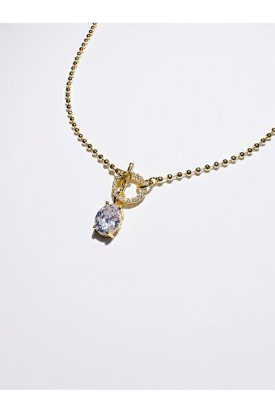 Zirkon Taşlı Gold Top Zincir Kolye