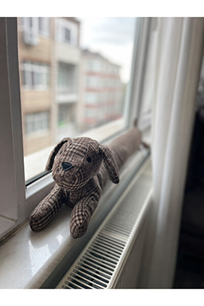 Kahverengi Köpek Figürlü Jakarlı Kapı Altı Rüzgârlık – Soğuk Hava Önleyici, 85 × 10 cm